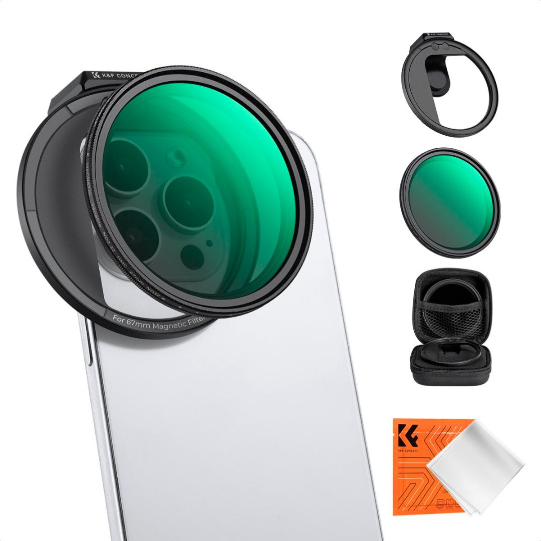 K&F Concept Clip-On Variable ND filter VND ND2-32 za iPhone, Holder + 67mm CPL Magnetic Filter KF01.2674 - 1